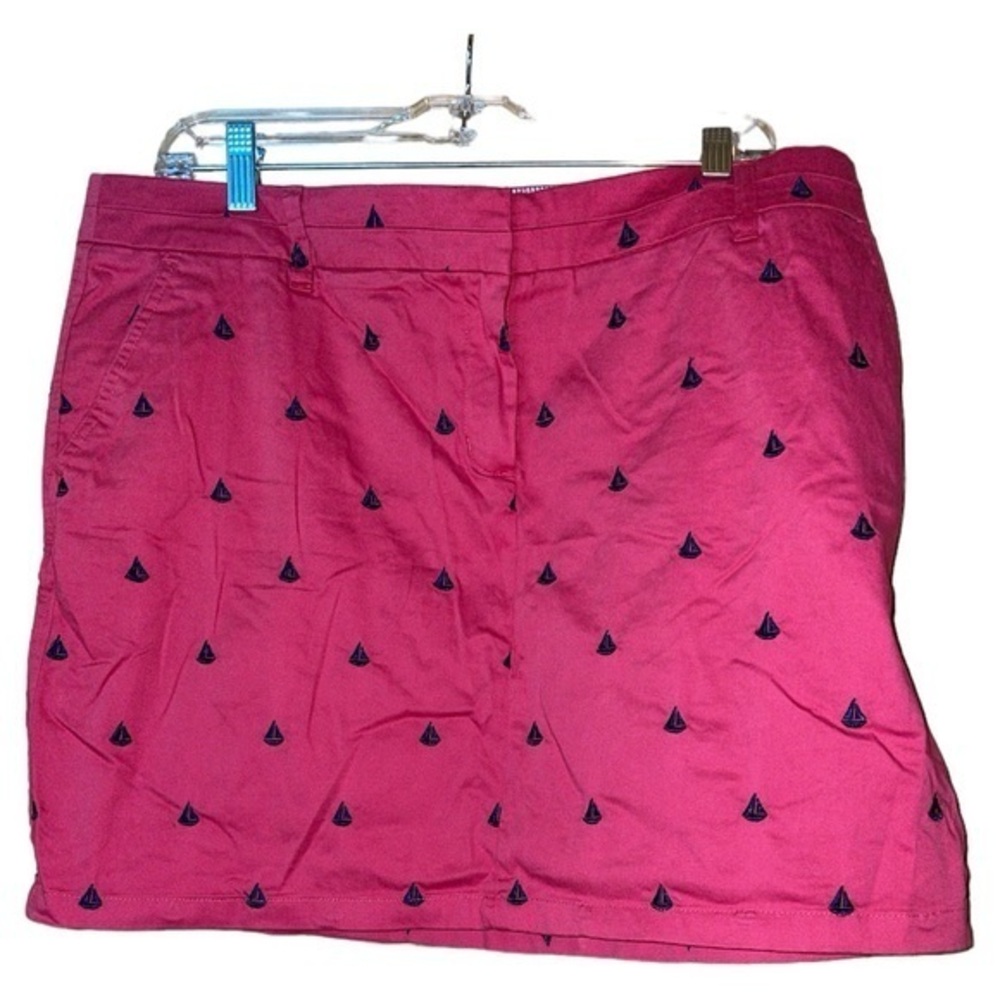 British Khaki Sailboat Mini‎ Skirt Size 14 Embroidered Stretch Preppy Pink Navy